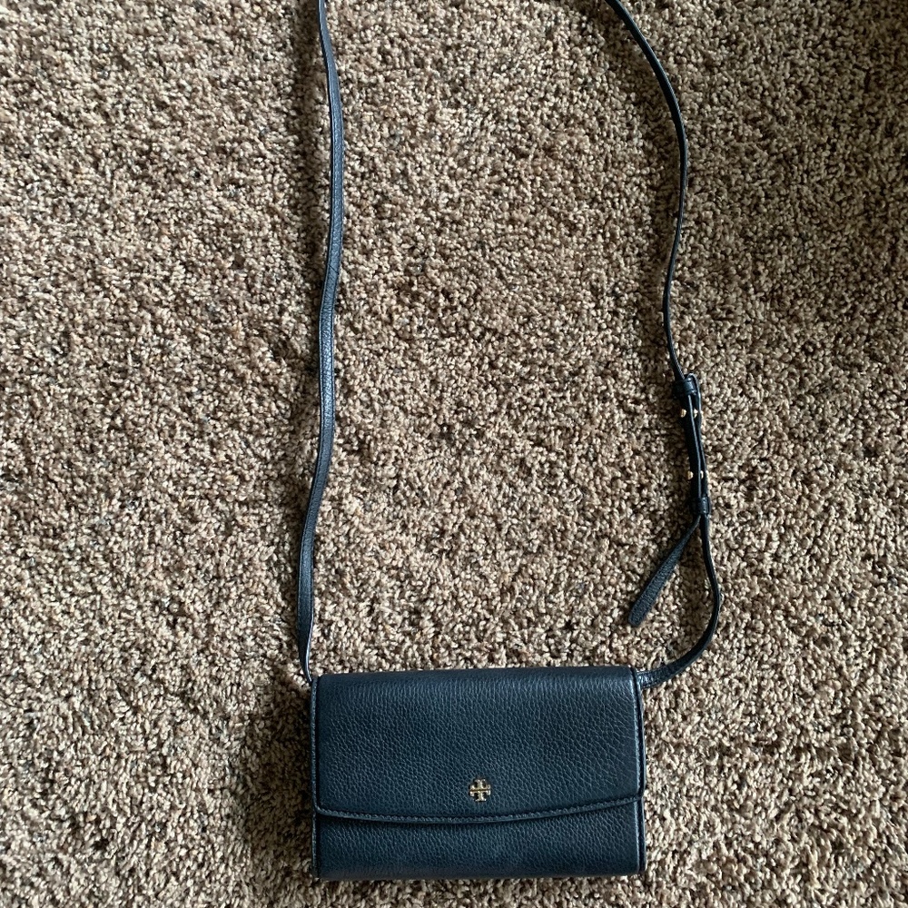 Tory Burch Black Pebbled Leather Crossbody Bag